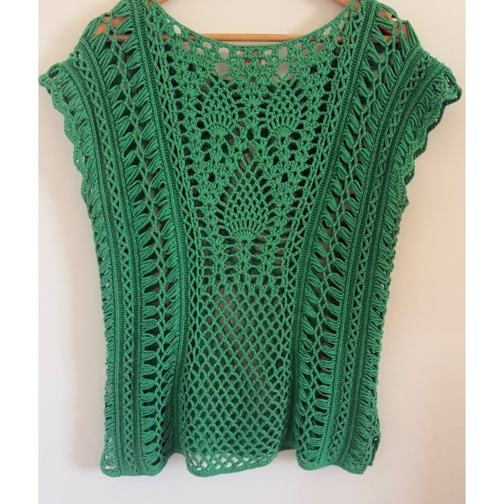 Chicos Green Artful Crochet Sheer Openwork Sleeveless Knit Top Size S or M